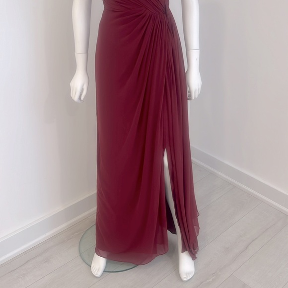 NWT SAMPLE SALE Dessy 2956 Burgundy size 10 Lux Chiffon Pristine - Picture 4 of 7